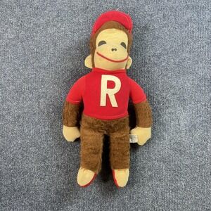Vintage Monkey Plush Stuffed Animal Red R Shirt Cap Brown Felt Letter Korea